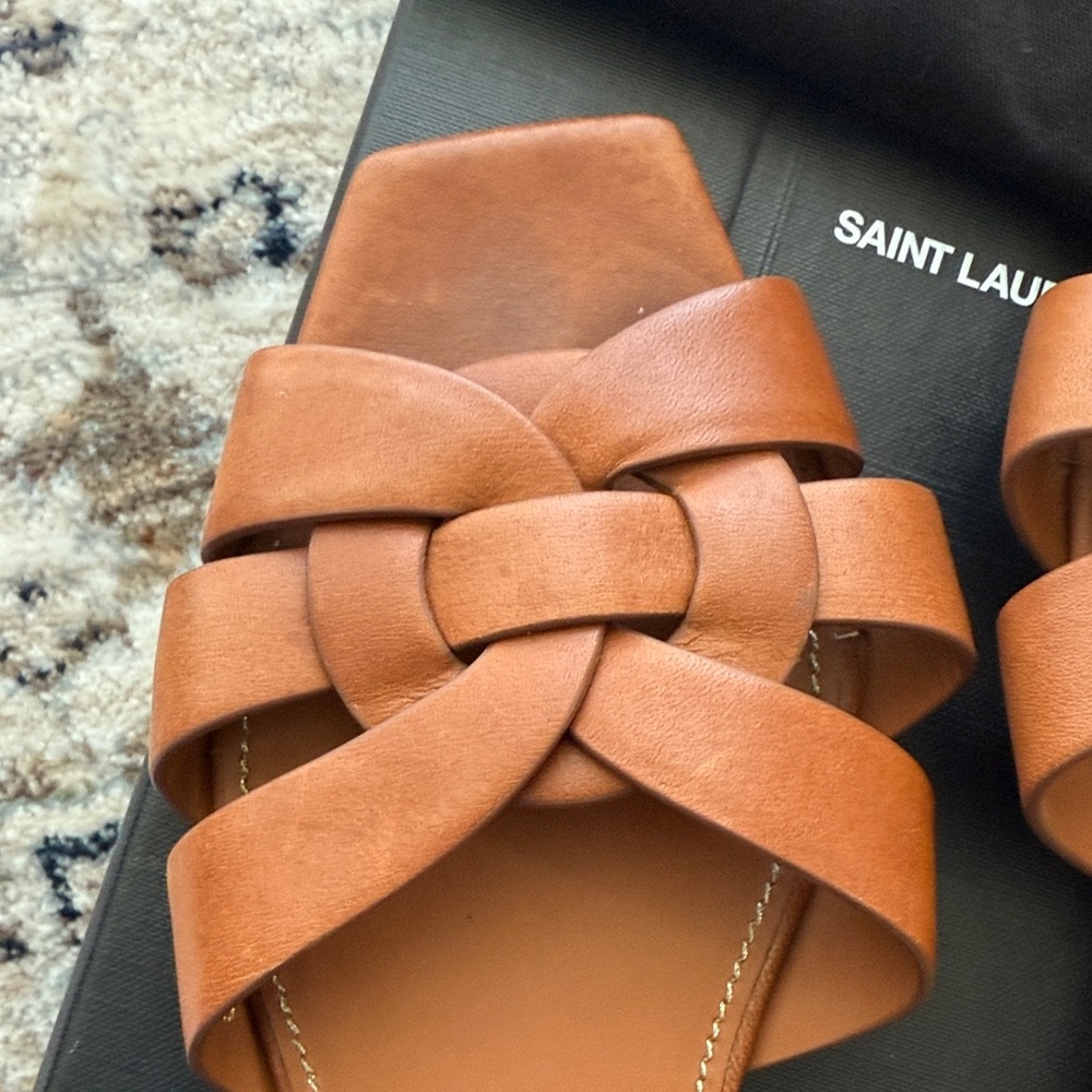 Saint Laurent Tan Leather Sandals - Picture 2 of 6